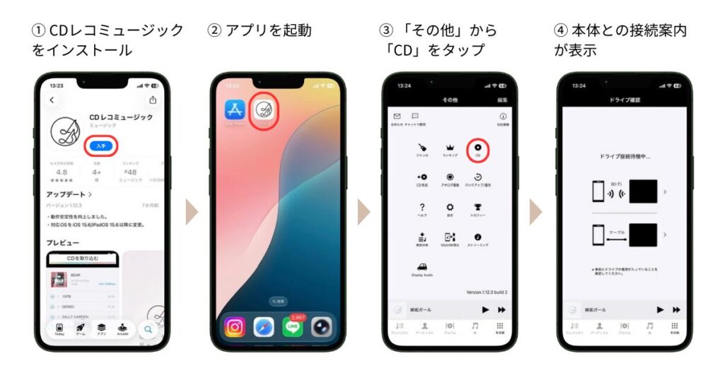 スクリーンショット：スマホに「CDレコミュージック」をインストール